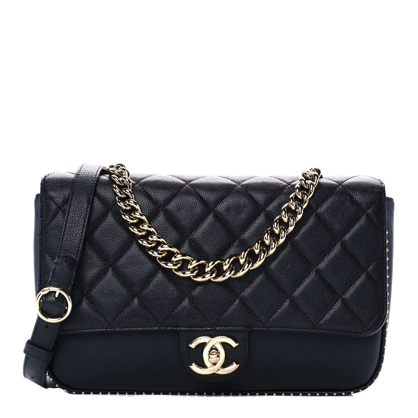 Caviar Quilted Large Studded Flap Black