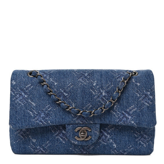 Denim Bleached Chain Medium Double Flap Blue