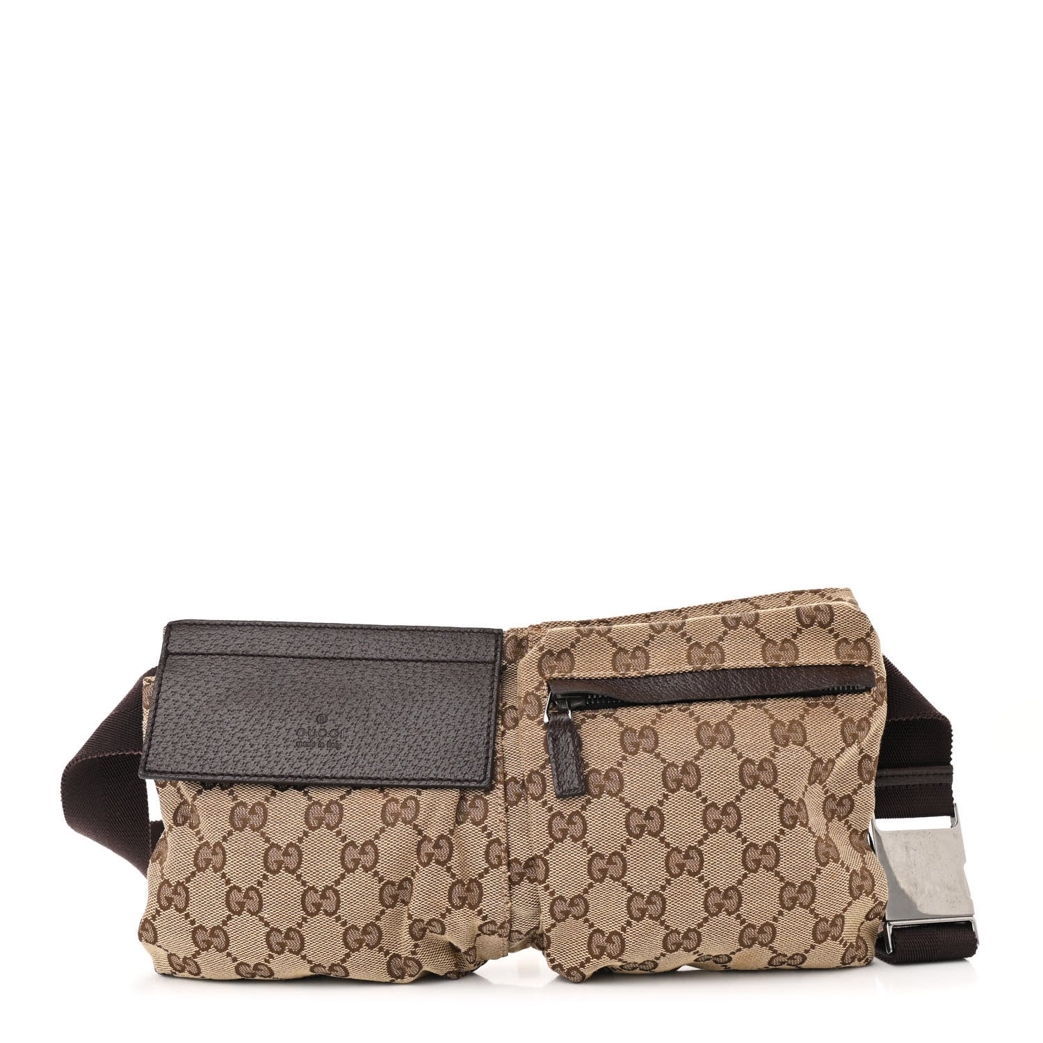 Gucci GG Monogram Double Pocket Belt Bag Dark Brown 1 of 10