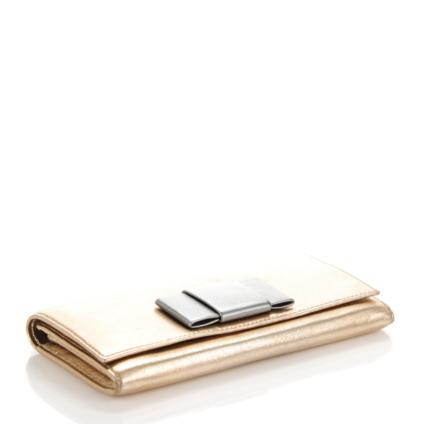 Metallic Lambskin Bow Flap Wallet Gold