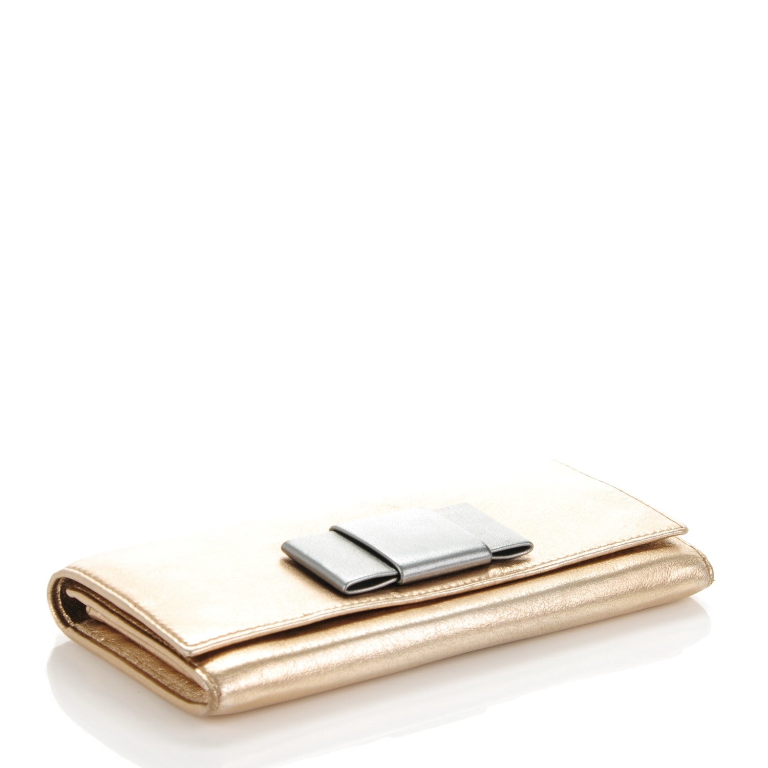 Miu Miu Metallic Lambskin Bow Flap Wallet Gold 4 of 6