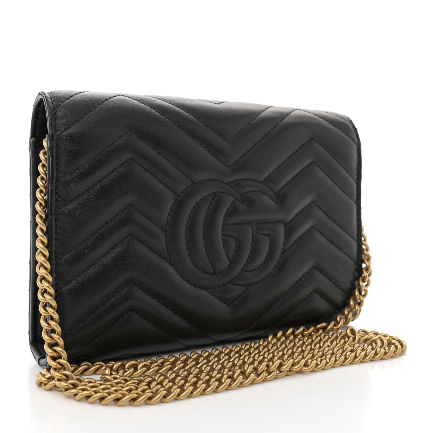 Calfskin Matelasse GG Marmont Chain Wallet Black