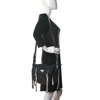 Prada Nylon New Vela Studded Messenger Black White 2 of 8