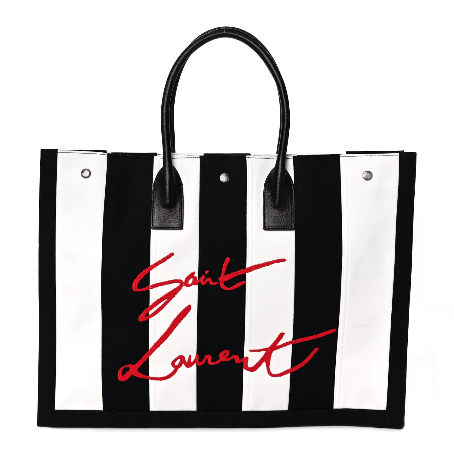 Saint Laurent Canvas Noe Striped Tote Black White 1 of 9
