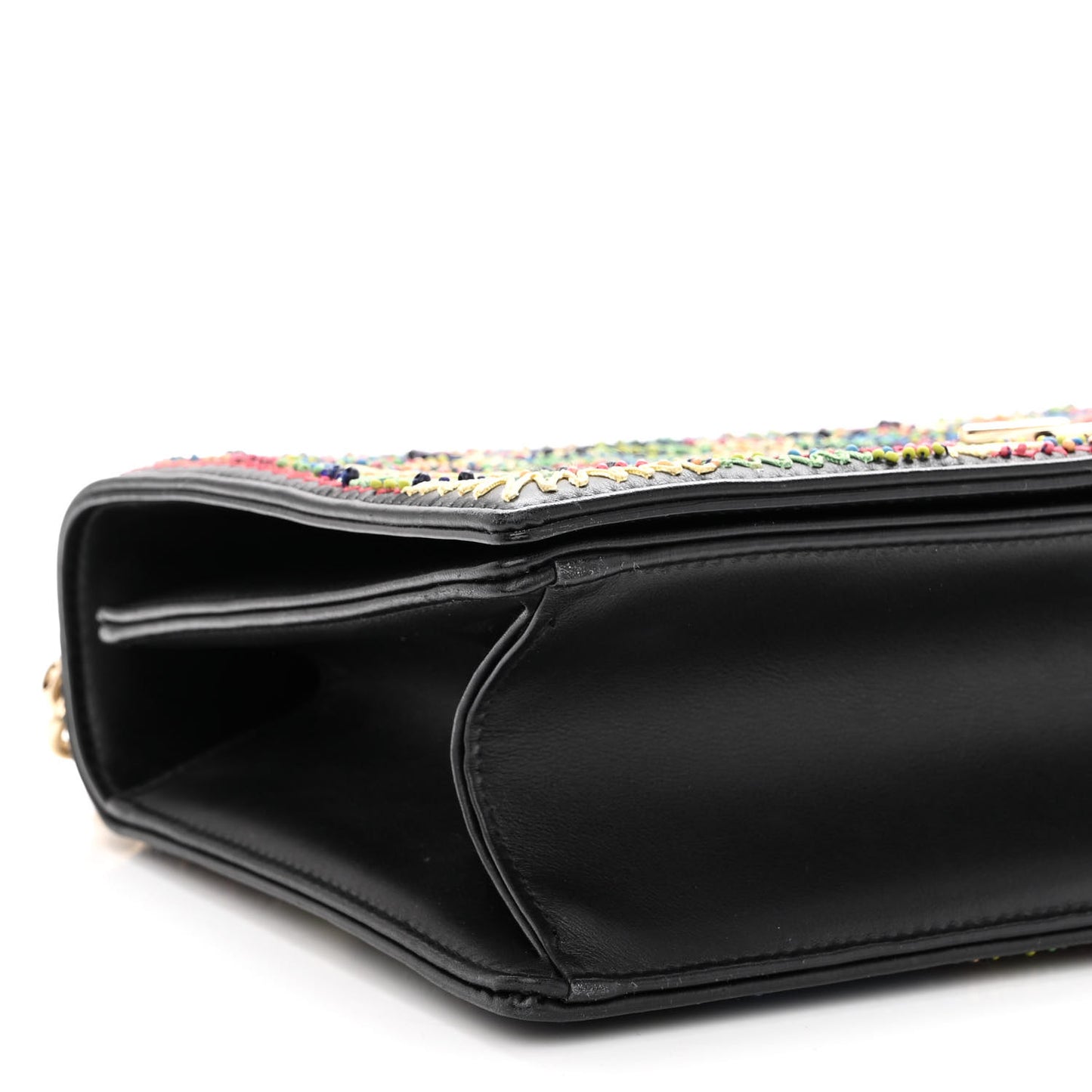 Lambskin Embroidered Medium Diorama Flap Bag Black