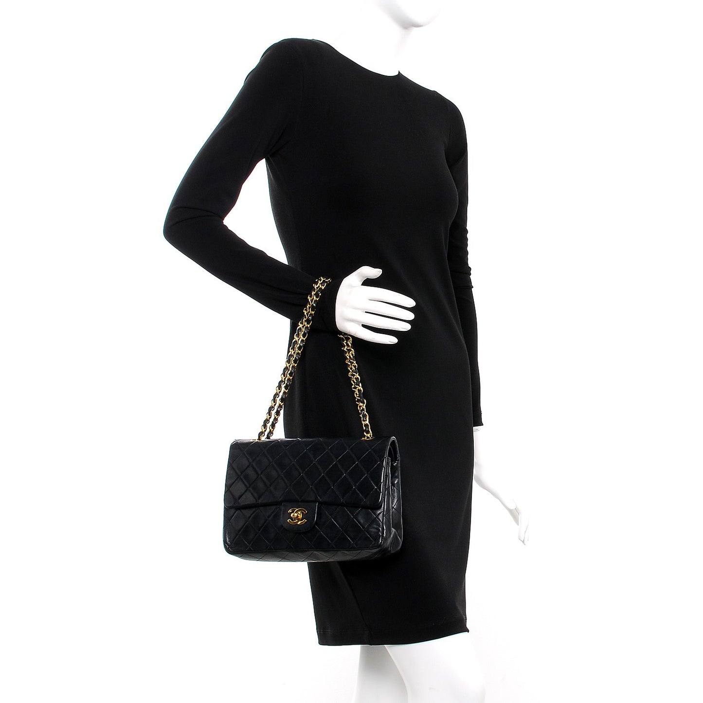 Lambskin Quilted Medium Double Flap Black