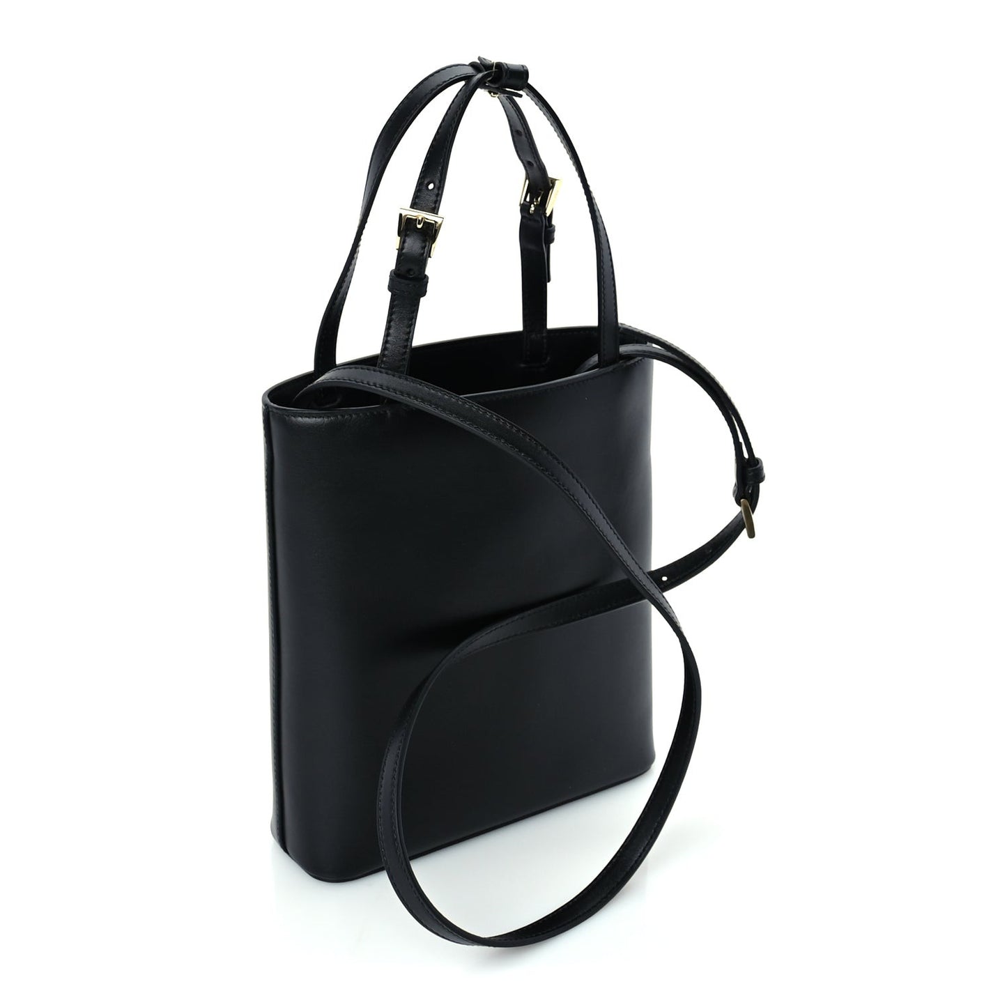 Calfskin Metal Triangle Logo Tote  Black