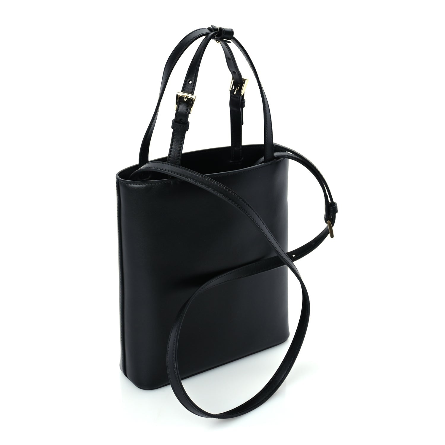 Prada Calfskin Metal Triangle Logo Tote  Black 2 of 8