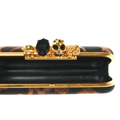 Alexander McQueen Silk Ocelot Print Skull Knuckle Box Clutch 4 of 9