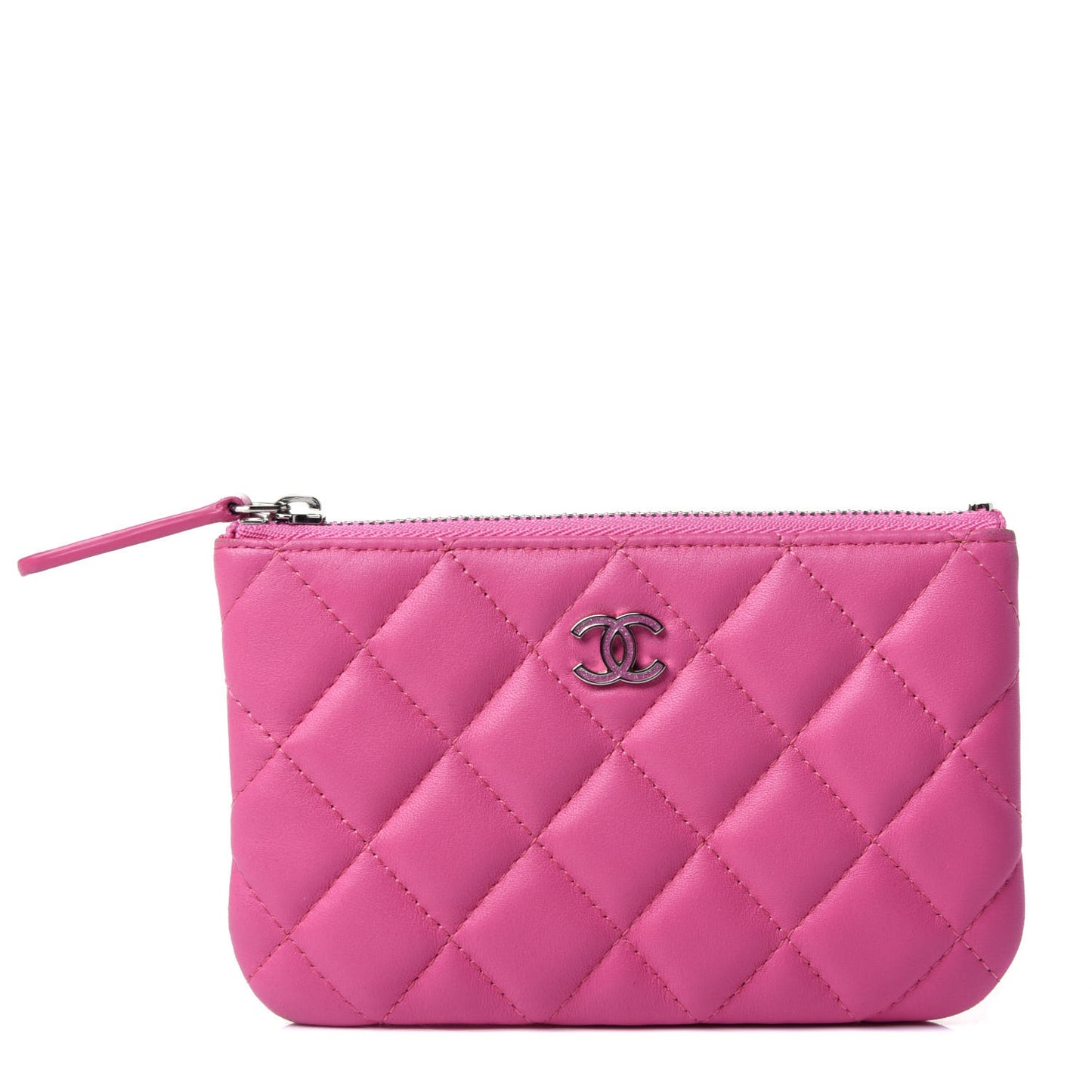 Lambskin Quilted Small Cosmetic Case Pink