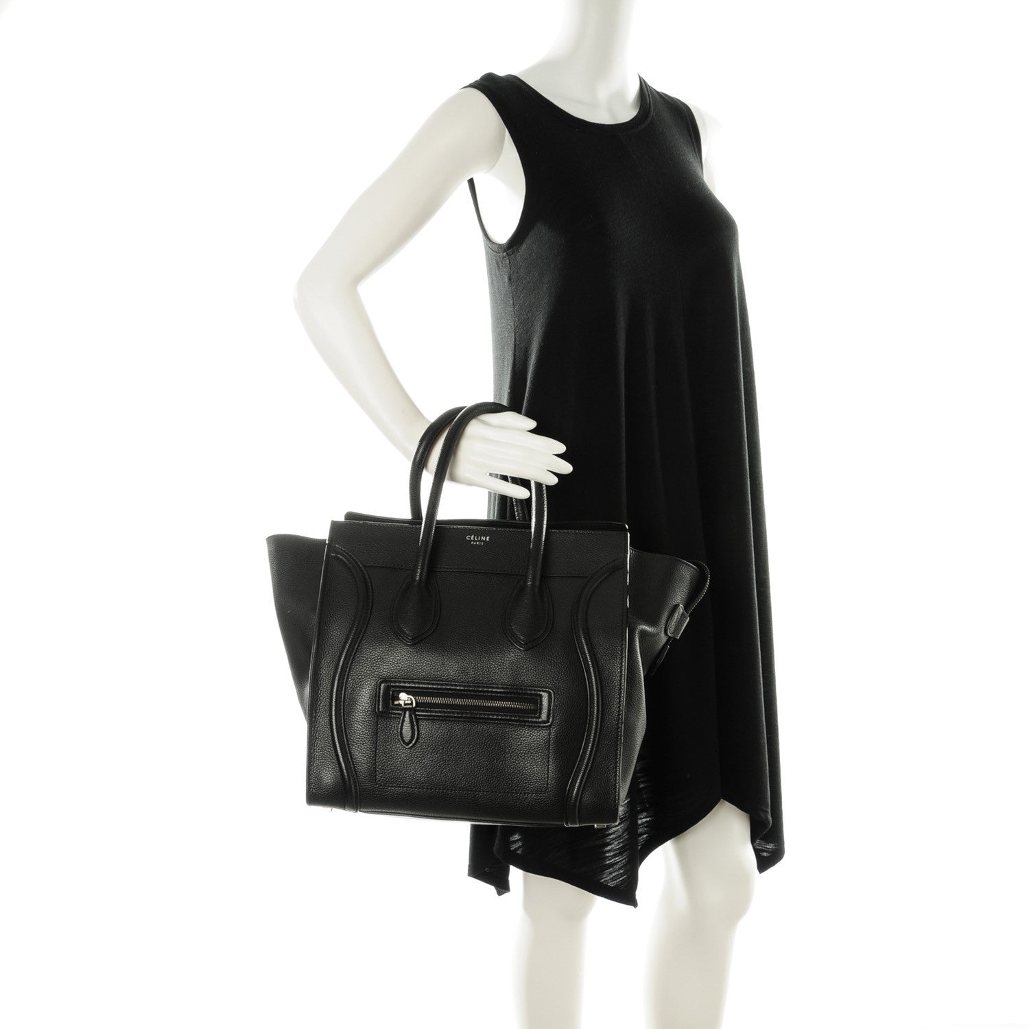Celine Drummed Calfskin Micro Luggage Black 2 of 7