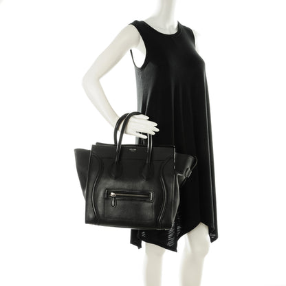 Celine Drummed Calfskin Micro Luggage Black 2 of 7