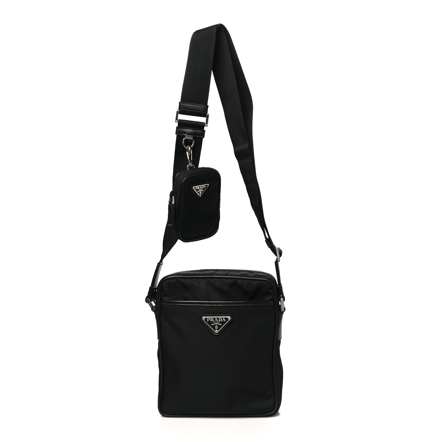 Prada Tessuto Nylon Saffiano Pocket Messenger Shoulder Bag Black 1 of 10