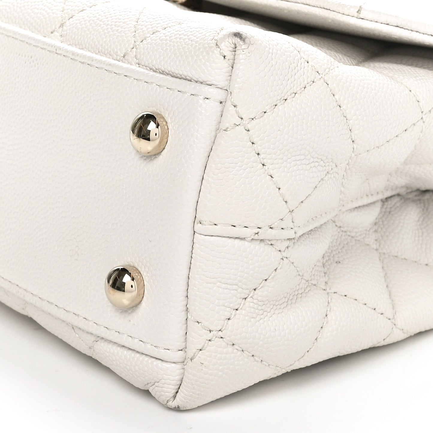 Caviar Quilted Mini Coco Handle Flap White