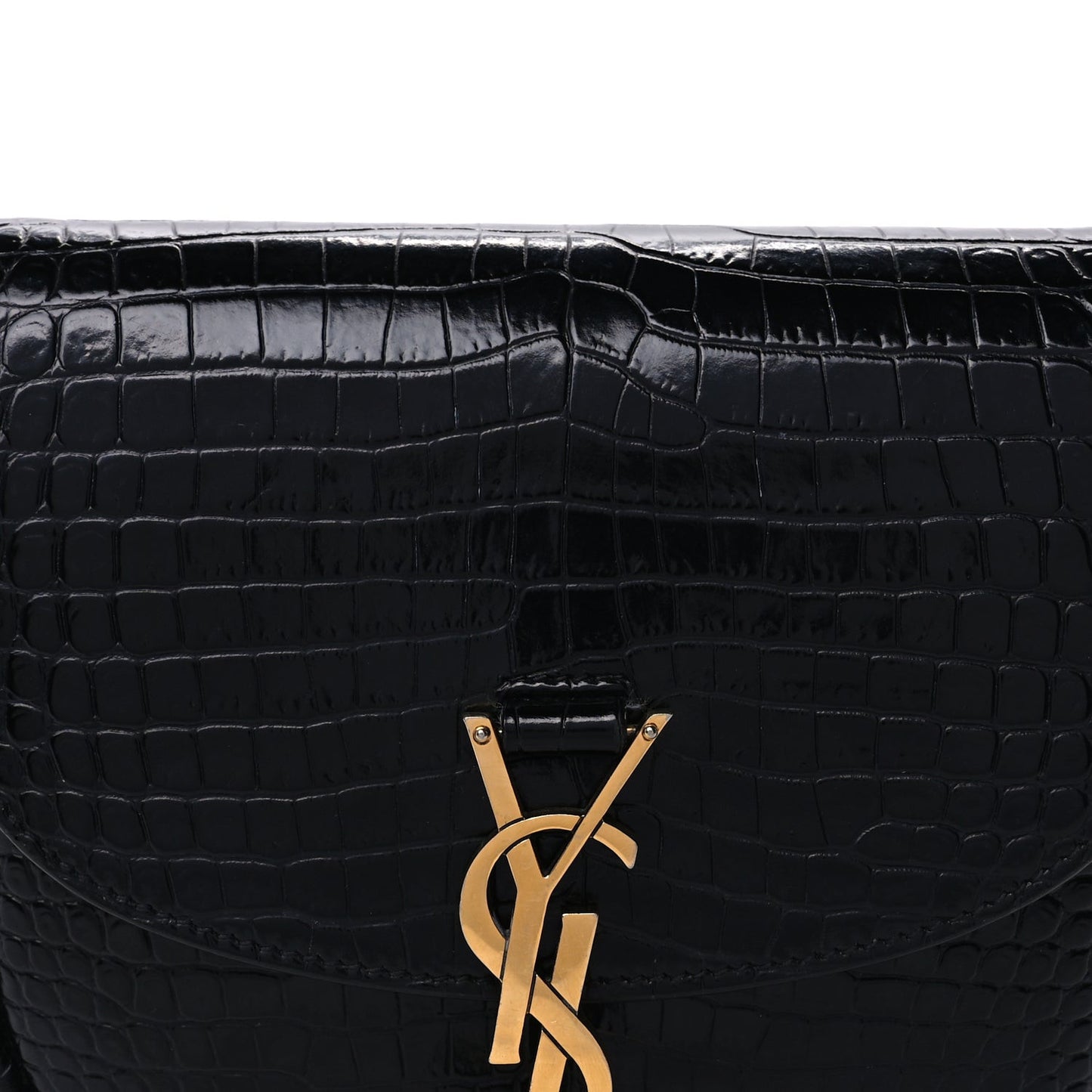 Crocodile Embossed Calfskin Small Kaia Satchel Black