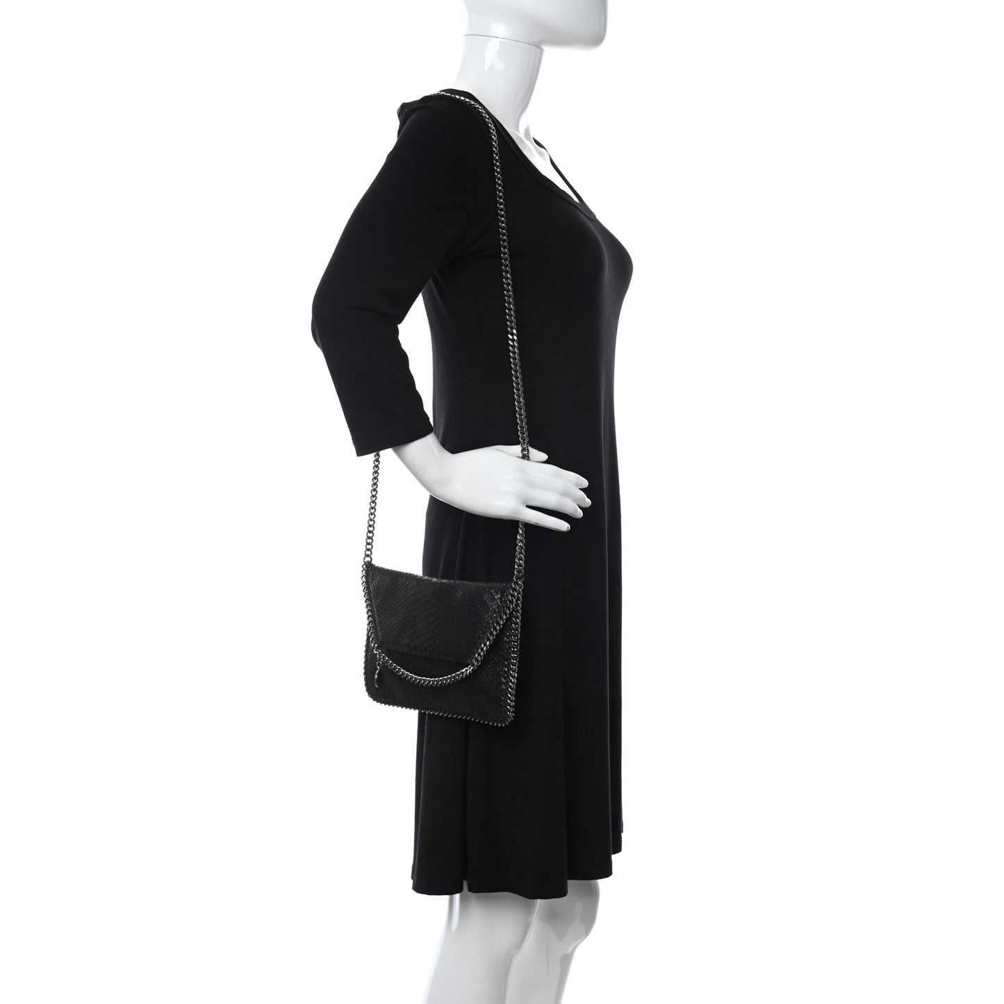 Snakeskin Effect Tiny Falabella Fold Over Tote Black