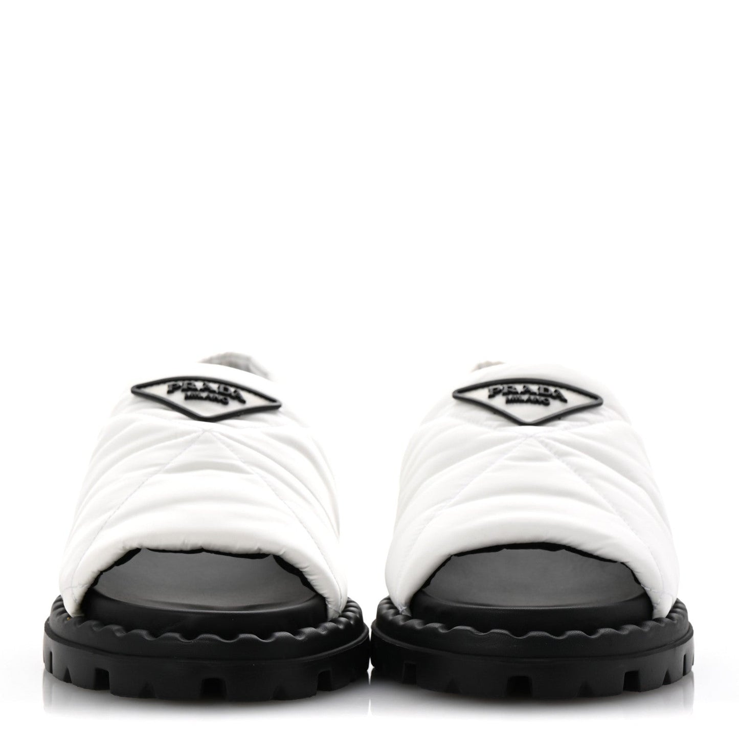 Nylon Triangle Logo Padded Slingback Sandals 38 White