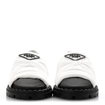 Prada Nylon Triangle Logo Padded Slingback Sandals 38 White 3 of 7