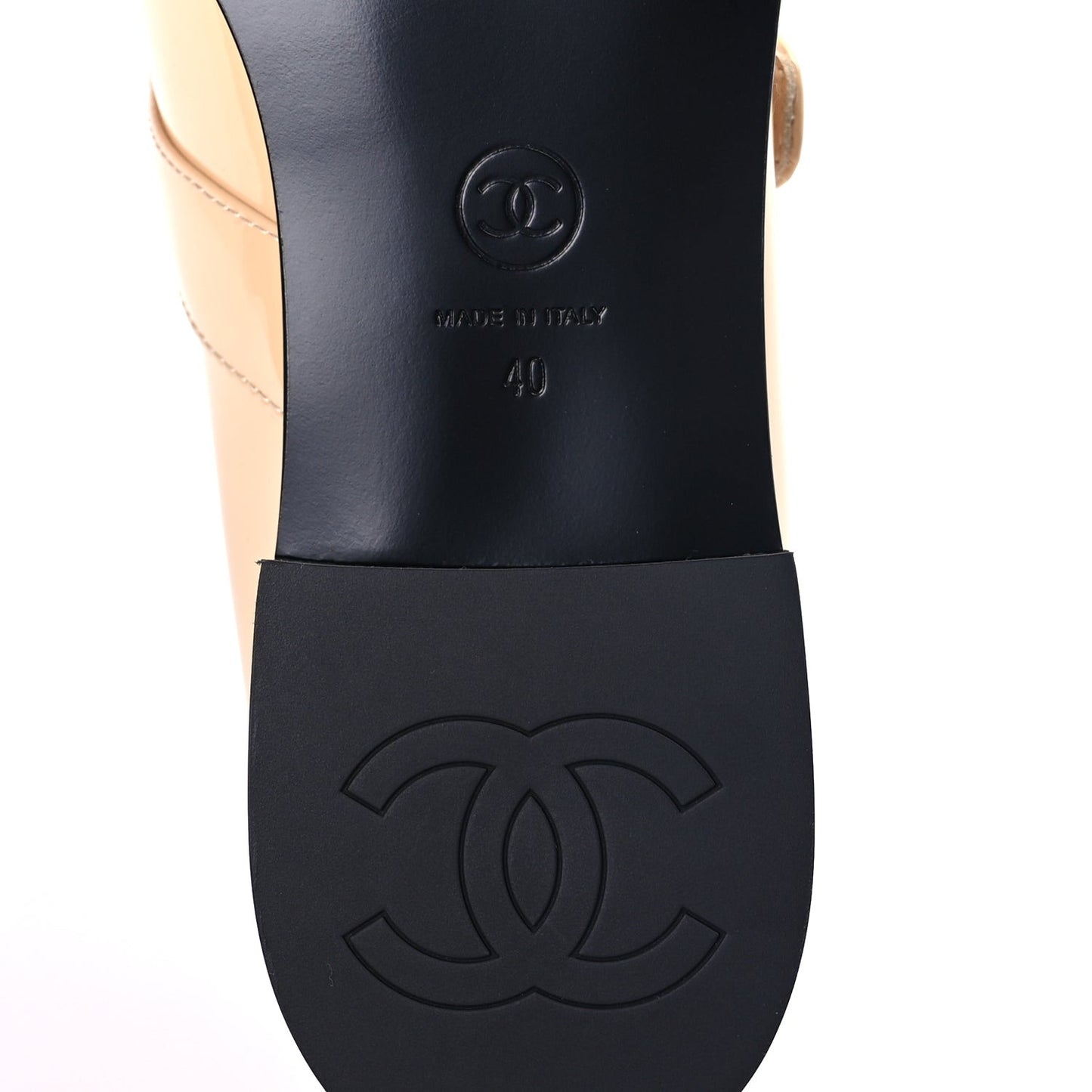 Patent Calfskin Mary Janes Flats 40 Beige Black