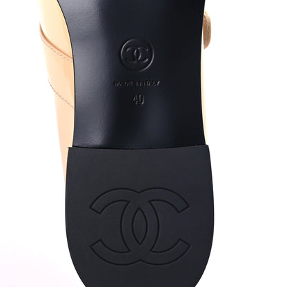 Chanel Patent Calfskin Mary Janes Flats 40 Beige Black 7 of 9