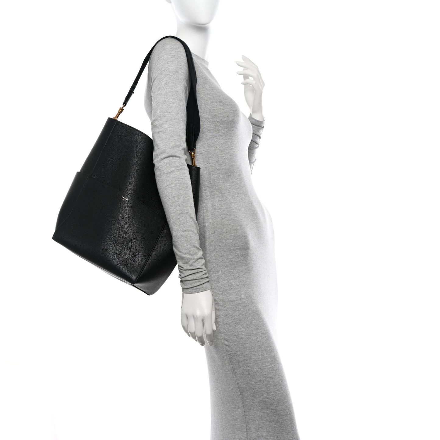 Soft Grained Calfskin Sangle Bucket Bag Black