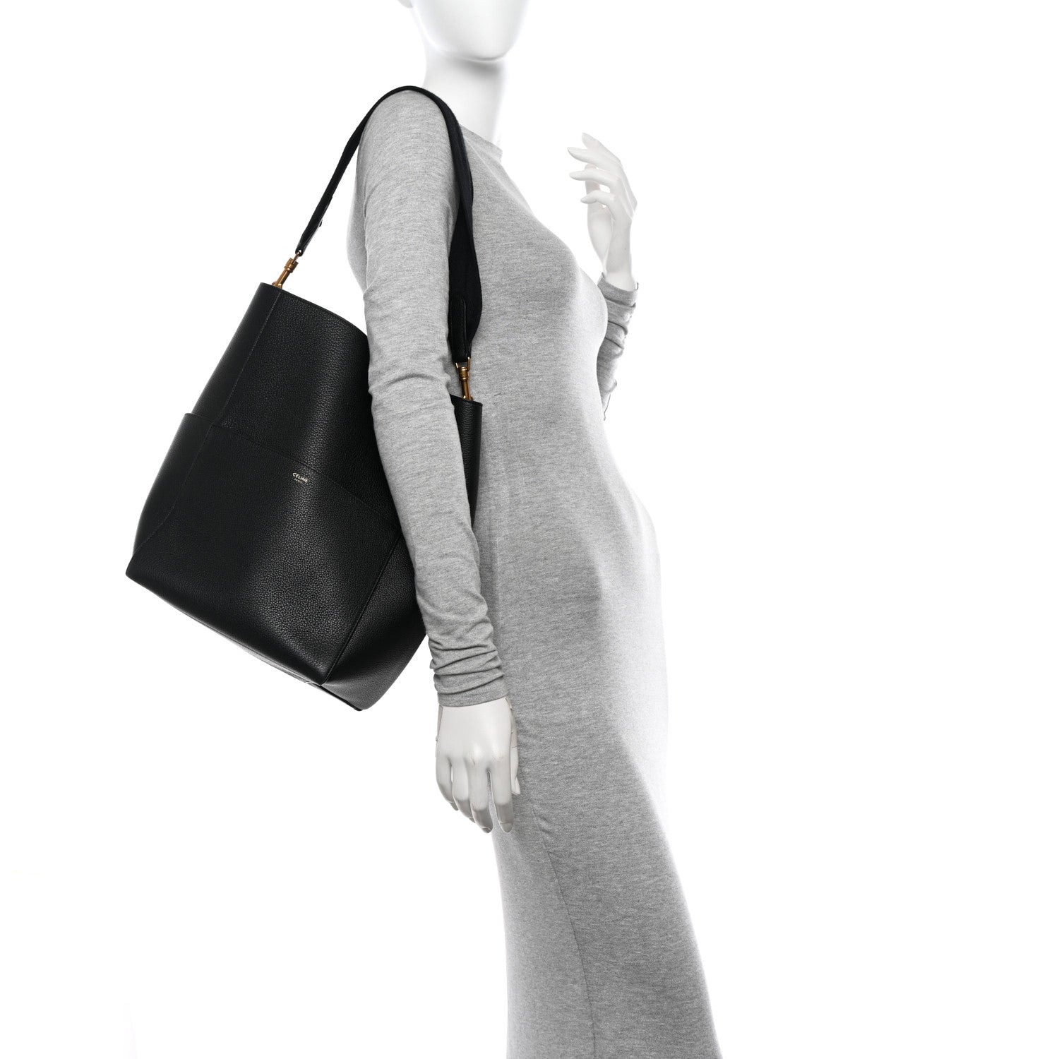 Celine Soft Grained Calfskin Sangle Bucket Bag Black 2 of 9