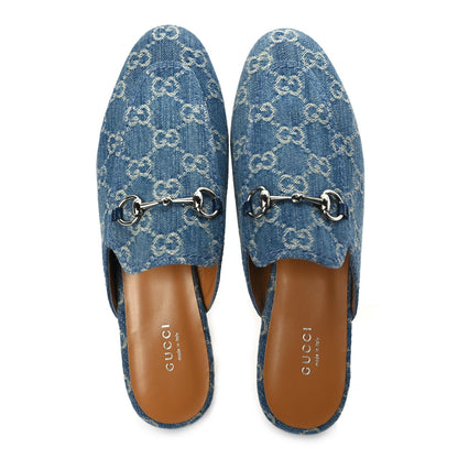 Gucci New Denim GG Malaga Kid Womens Princetown Slippers 39.5 Light Blue Royale 2 of 8