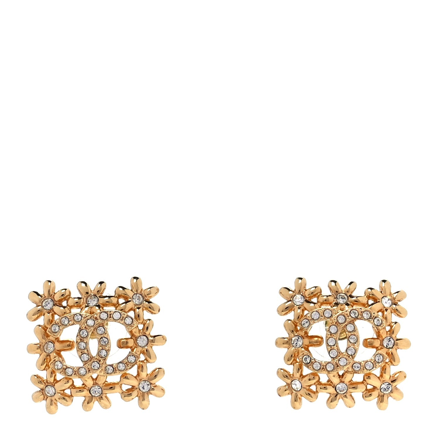 Chanel Crystal CC Flower Earrings Gold 1 of 4