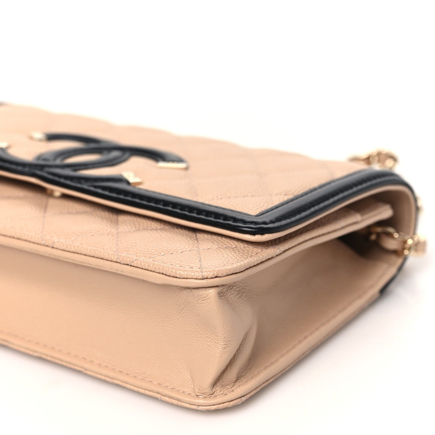 Caviar Quilted CC Filigree Wallet On Chain WOC Beige Black