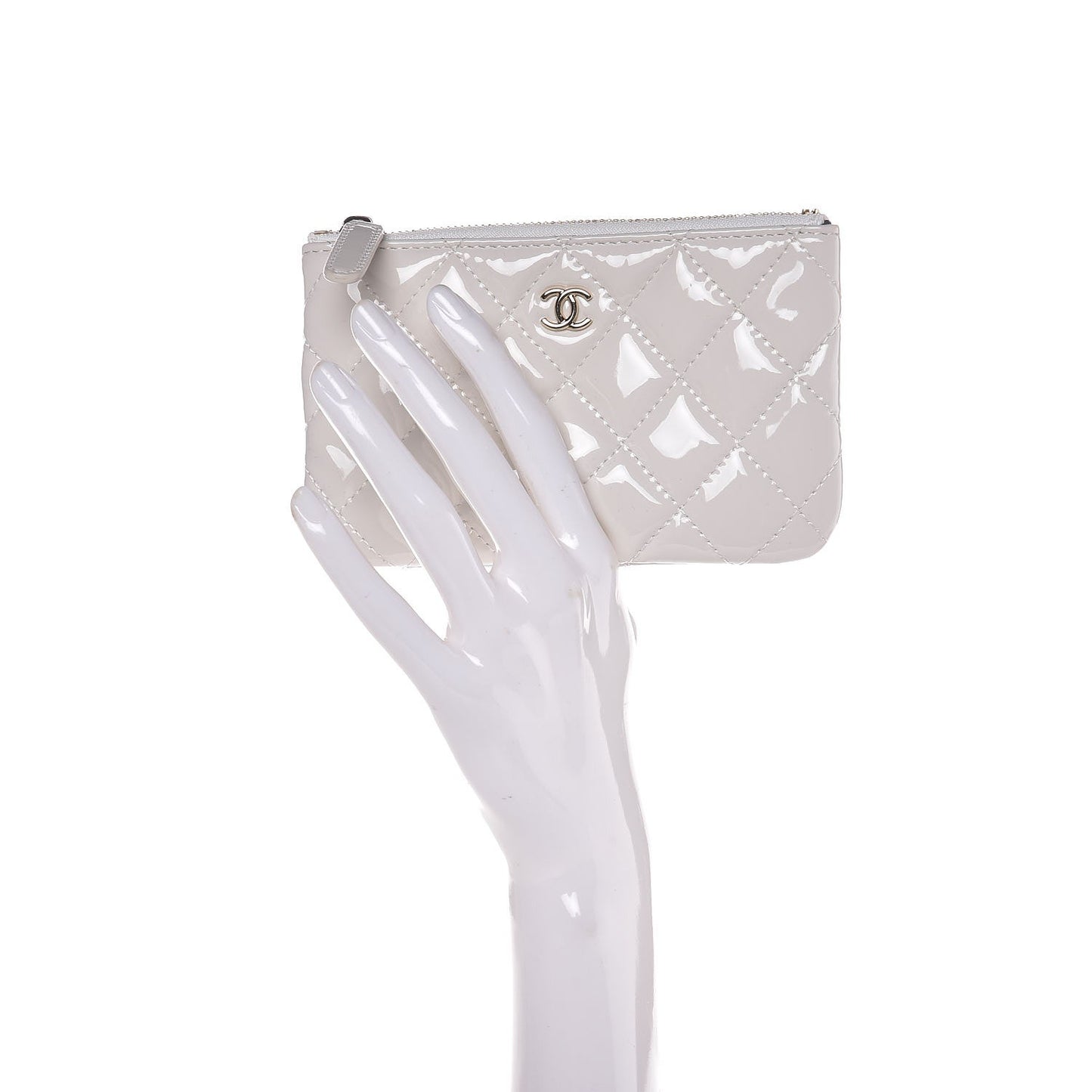 Patent Quilted Small Cosmetic Case White