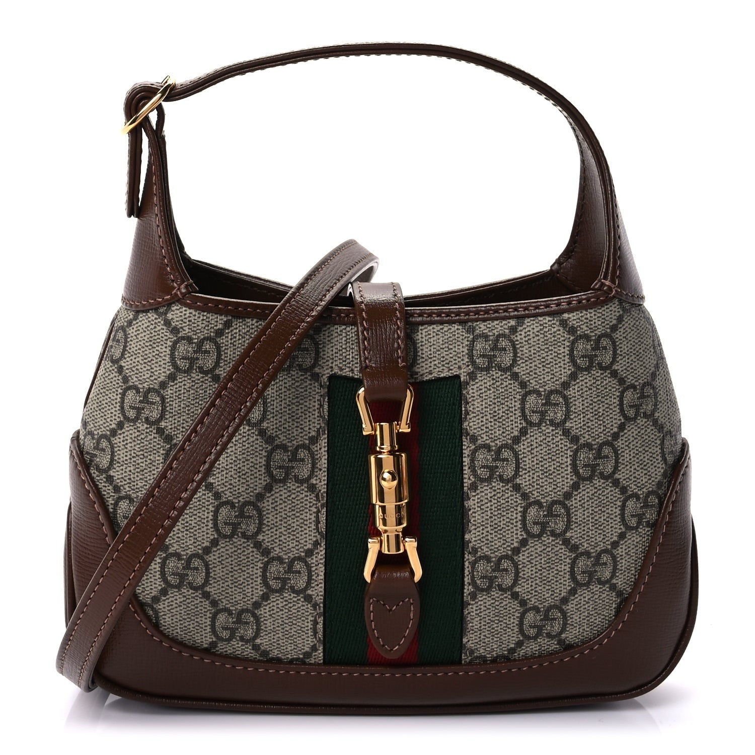 Gucci GG Supreme Monogram Azalea Calfskin Web Mini Jackie 1961 Hobo Beige Ebony Brown Sugar 1 of 7