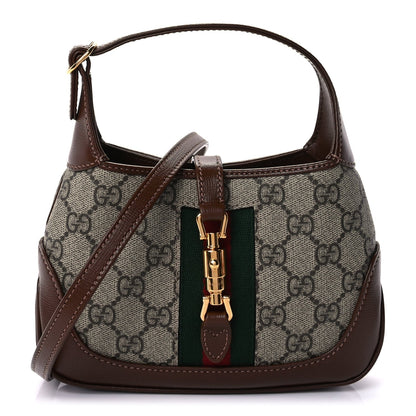 Gucci GG Supreme Monogram Azalea Calfskin Web Mini Jackie 1961 Hobo Beige Ebony Brown Sugar 1 of 7