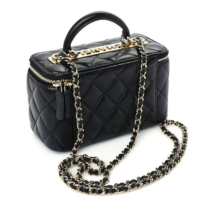 Chanel Lambskin Crystal Quilted Trendy Small Top Handle Vanity Case With Chain Black 2 of 9