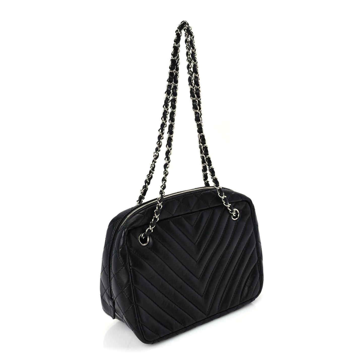 Lambskin Chevron Quilted Camera Case Black