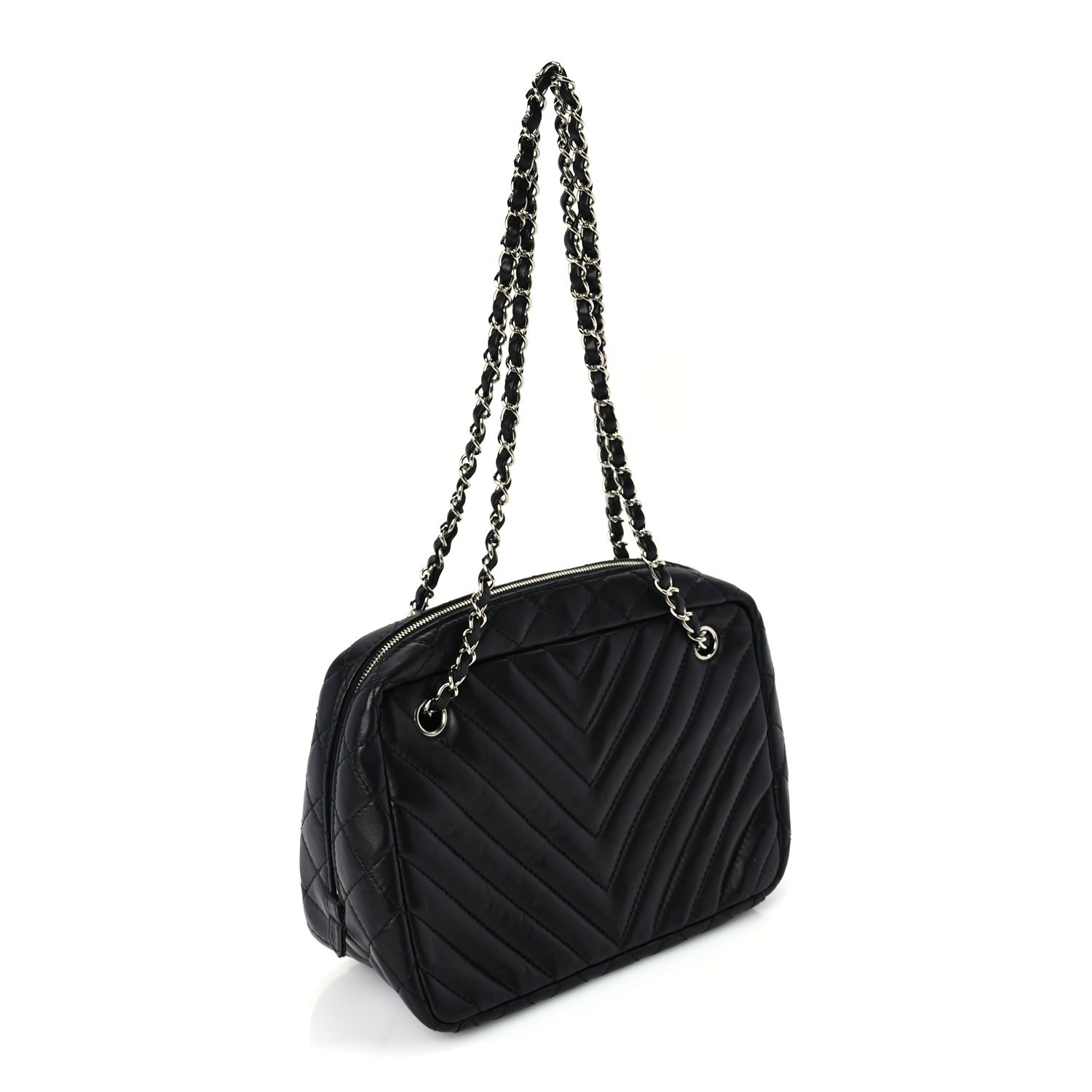 Chanel Lambskin Chevron Quilted Camera Case Black 2 of 9