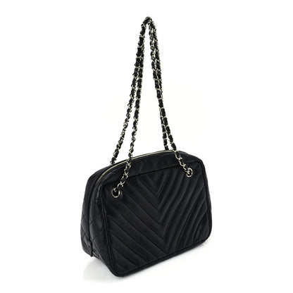 Chanel Lambskin Chevron Quilted Camera Case Black 2 of 9