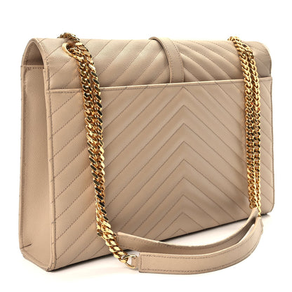 Saint Laurent Grain De Poudre Matelasse Chevron Large Monogram Satchel Dark Beige 2 of 11