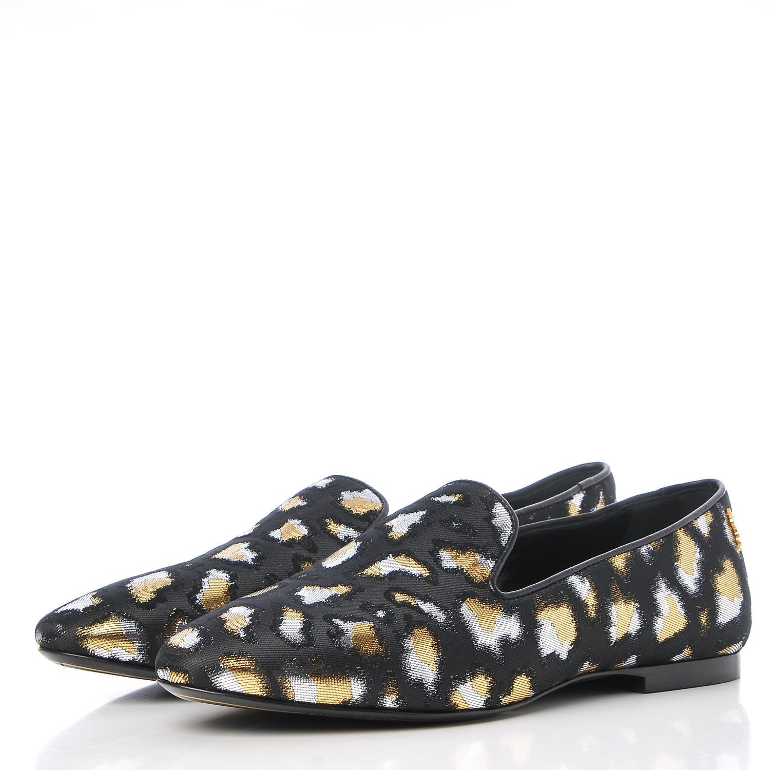 Saint Laurent Jacquard Leopard Print Smoking Loafers 37.5 Black 2 of 12