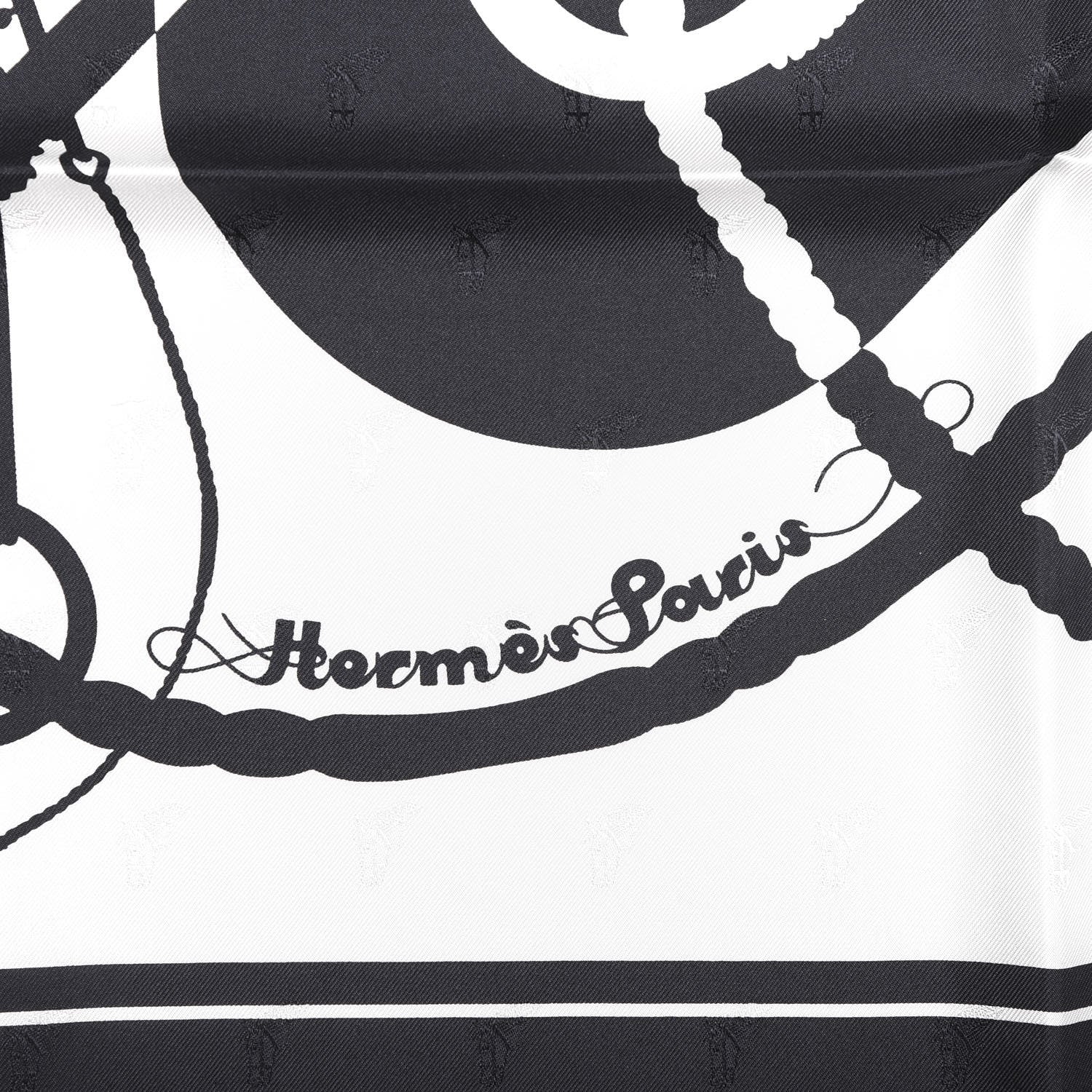 Hermes Silk Clic Clac Tattoo Scarf 90 Bleu Black White 2 of 7