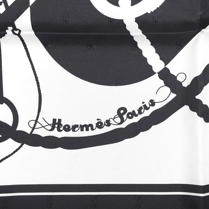 Hermes Silk Clic Clac Tattoo Scarf 90 Bleu Black White 2 of 7