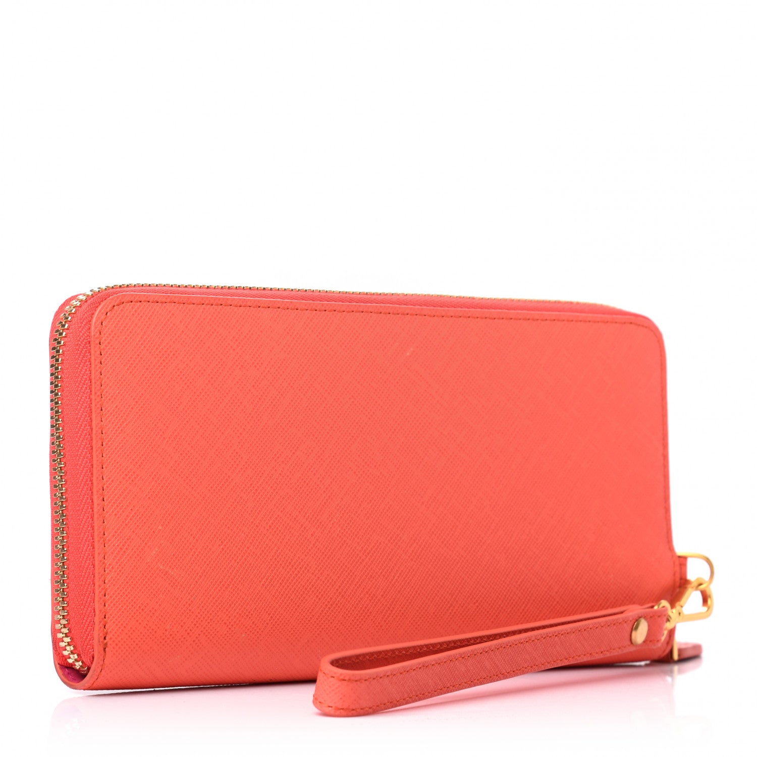 MCM Saffiano Large Mina Zip Around Wallet Orange Pink 3 of 6
