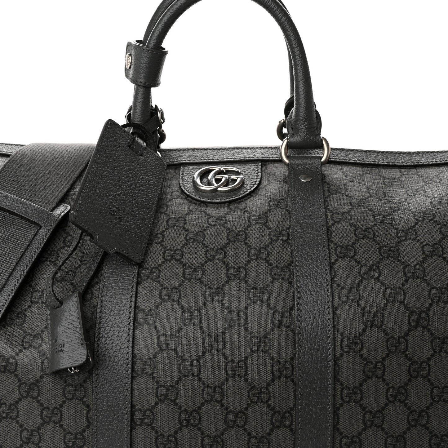 GG Supreme Monogram Textured Dollar Calfskin Large Savoy Duffle Bag Grey Black Graphite Grey
