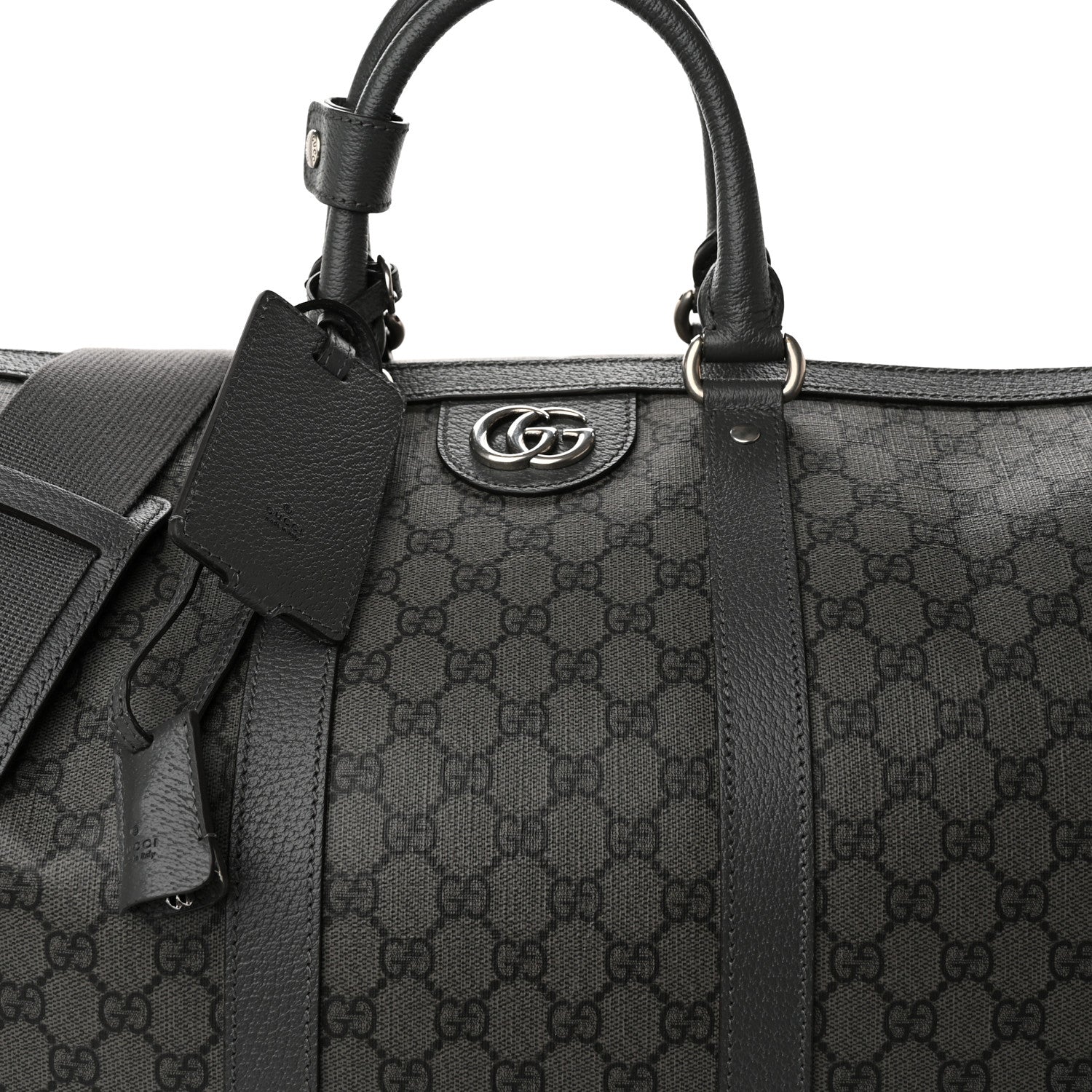 Gucci GG Supreme Monogram Textured Dollar Calfskin Large Savoy Duffle Bag Grey Black Graphite Grey 7 of 15