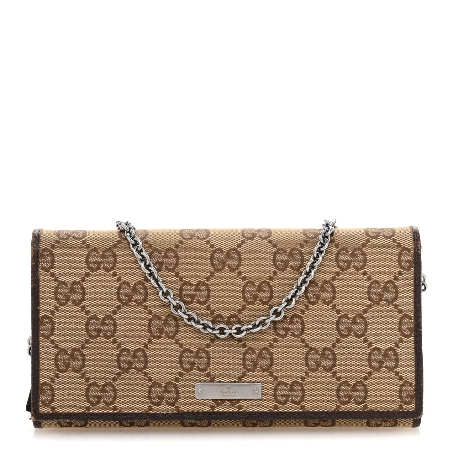 Monogram Metal Bar Chain Wallet Dark Brown