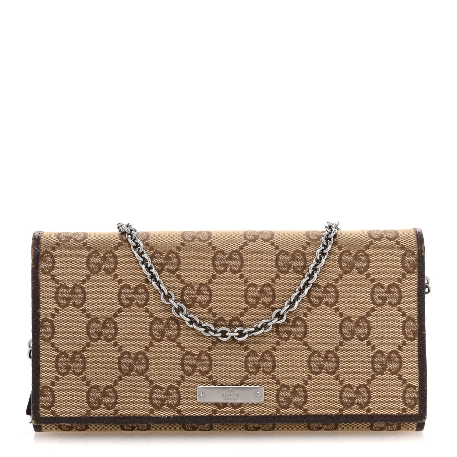 Gucci Monogram Metal Bar Chain Wallet Dark Brown 1 of 7