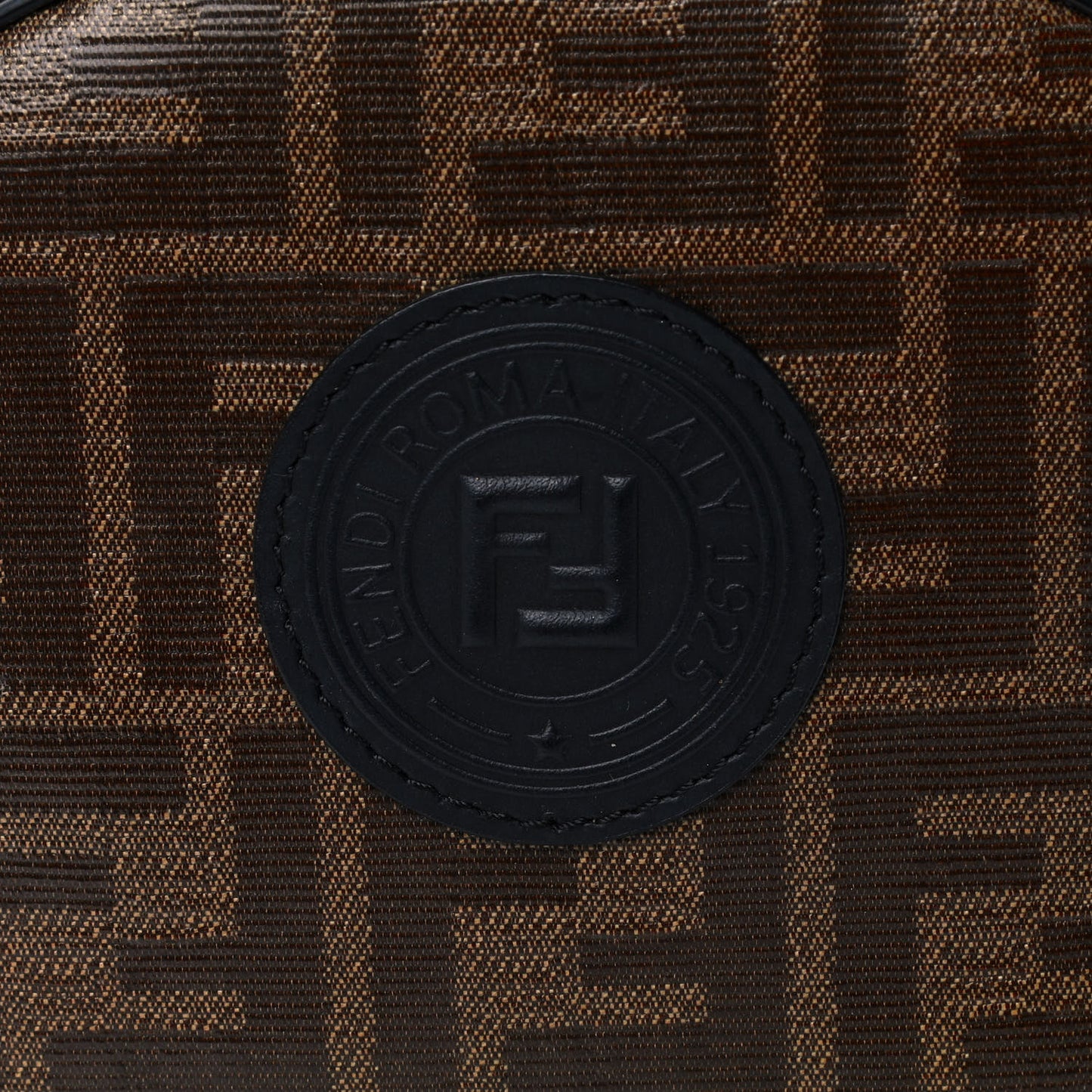Glazed Fabric Vitello Century FF 1974 Stamp Patch Mini Backpack Mogano Panna Black