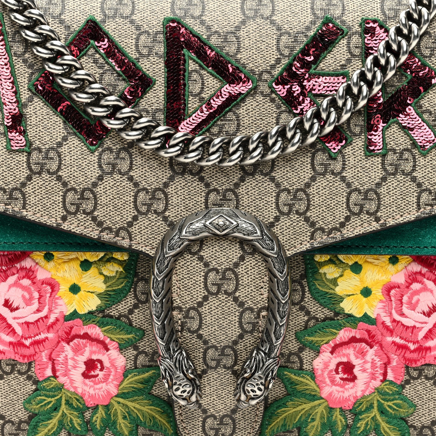 GG Supreme Monogram Embroidered Medium Dionysus Shoulder Bag Emerald