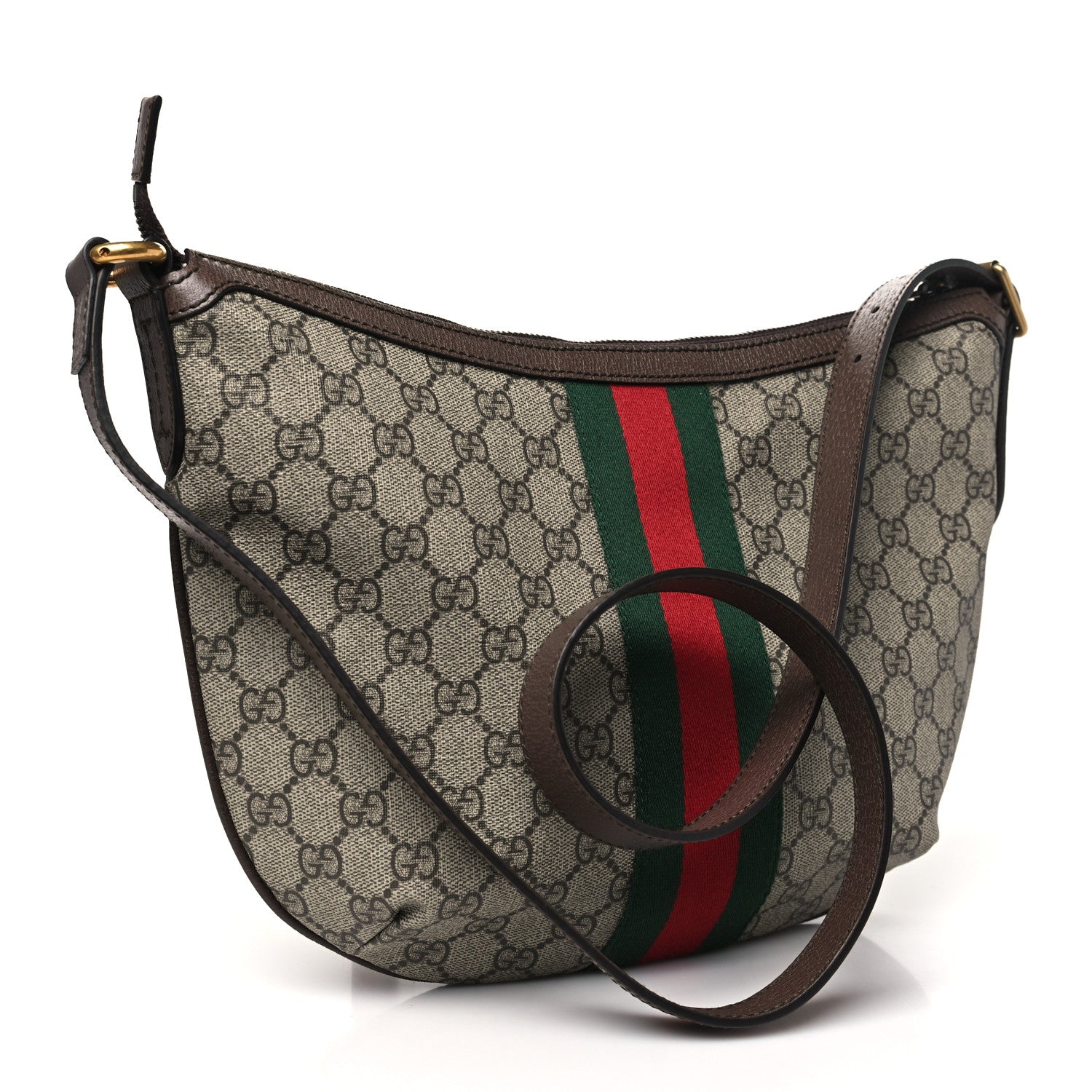 Gucci GG Supreme Monogram Web Small Ophidia Half Moon Hobo Brown 3 of 10