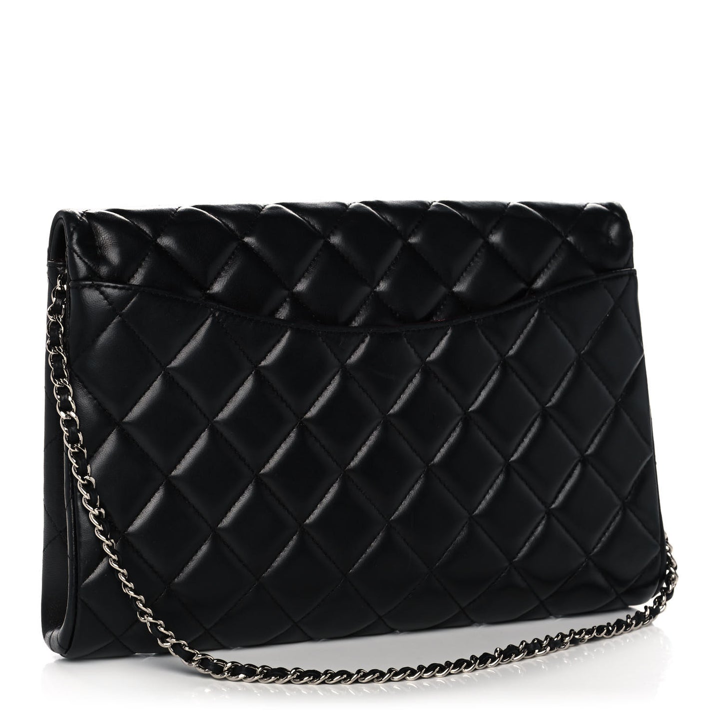Lambskin Quilted Clutch With Chain Flap Black