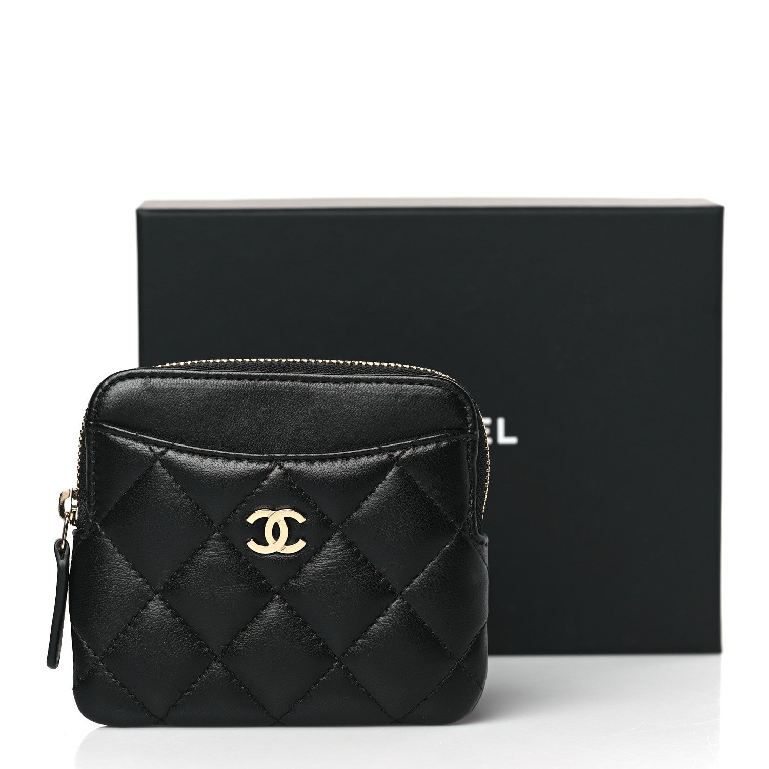 Chanel Lambskin Quilted Zip Card Holder Wallet Black 8 of 8